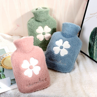 Bouillotte réutilisable 1000 ml avec housse en peluche brodée fleurie, chauffe-corps et mains pour l'hiver, sac chauffant à remplir d'eau, logo personnalisé