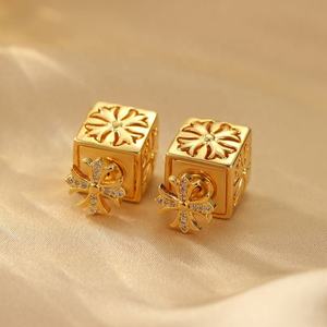 <b>Personalized</b> Retro Metal Cross-Shape Square Earrings <b>Sweet</b> Cool Style Versatile Front & Rear Ear Studded Vintage Gift - Product Image 6