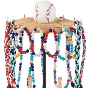 Wooden Baseball Ring <b>Display</b> <b>Stand</b> With Necklace Rack <b>Rotatable</b> Desktop Storage For Jewelry And Champion Rings - Product Image 1