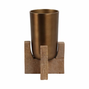 Vaso in metallo con base in travertino per l'arredamento di casa, soggiorno, camera da letto, ufficio. - Product Image 1