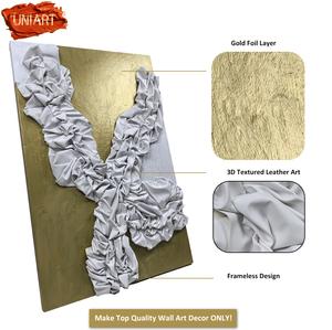 Scultura in Tessuto con Rilievo a Tecnica Mista per Interni, Decorazione Artistica in Gesso, Pittura Murale Astratta 3D Personalizzata in Acrilico Dorato Metallizzato - Product Image 3