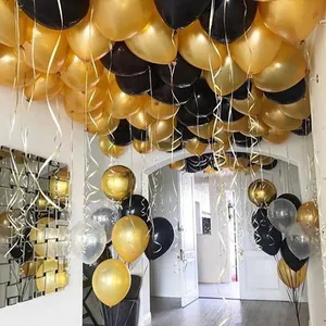 जन्मदिन की पार्टी वयस्क बच्चों inflatable हीलियम बैलून शादी की सजावट 15pcs सोने और काले धातु लेटेक्स गुब्बारे