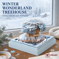 Bloc-notes créatif d'entreprise : Calendrier rond 3D panoramique cerf dans la forêt, notes autocollantes découpées en papier, modèle détachable