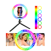 Anneau lumineux portable LED RVB de 10 pouces, lumière de remplissage à intensité variable pour la vidéo et la photographie, le maquillage et le téléphone avec trépied