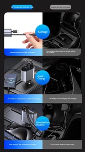New 4 in 1 <strong>Multi</strong> Functional 45W Car <strong>Charger</strong> with Retractable Cable Usb Type c Display 120W Fast <strong>Charger</strong> for Phone in Stock - Product Image 5