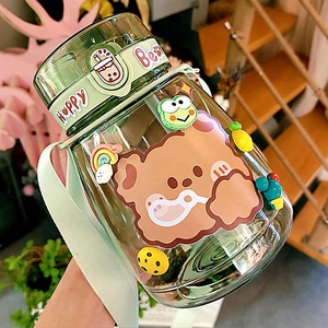 Bouteille d'eau <span class=keywords><strong>Kawaii</strong></span> Jumbo Bear pour enfants, filles, école, mignonne, en plastique, voyage, lait, thé, jus, <span class=keywords><strong>gourde</strong></span> portable avec paille, autocollant 3D - Product Image 3