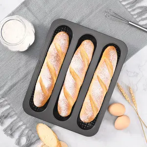 CHEFMADE WK9943 Silver Black Carbon Steel Bakeware Non-Stick French Bread Mould Baguette Mold