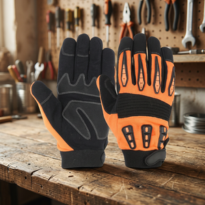 Gants de travail en PU orange et noir avec texture micro-diamantée en relief, poignet élastique antidérapant, gants de sécurité polyvalents - Product Image 4