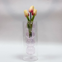 Vase en verre gourd à double paroi coloré, rose, mini et grand, pour terrarium, décoration maison et mariage