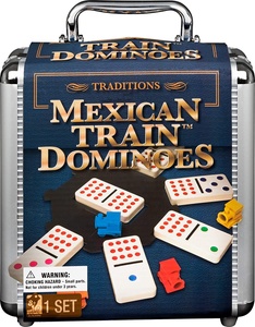 Juego de <span class=keywords><strong>tren</strong></span> <span class=keywords><strong>mexicano</strong></span> <span class=keywords><strong>doble</strong></span> <span class=keywords><strong>12</strong></span>, 91 fichas con caja de aluminio, <span class=keywords><strong>12</strong></span> puntos de colores, dominó - Product Image 1