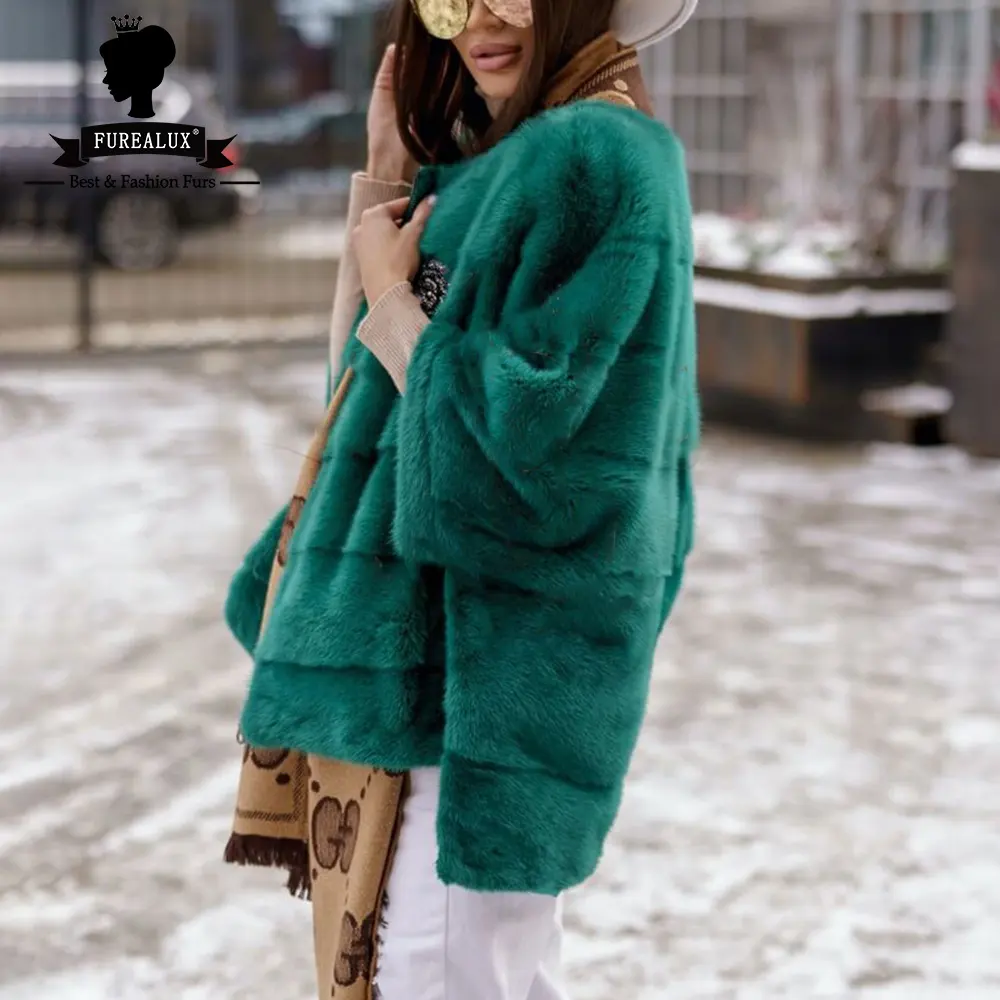Yeni yeşil kazak gerçek vizon kürk ceket doğal bayan yüksek kaliteli vizon kürk kış sıcak moda özelleştirilmiş konfeksiyon