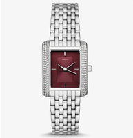 Jam Tangan Wanita MAROSERTO Logo Kustom, Jam Tangan Rantai Mini Lock Pavé Stainless Steel Warna Perak untuk Wanita