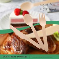 Ensemble de mini-couverts jetables écologiques en bois de bouleau naturel – Fourchette, couteau, cuillère – Biodégradables et compostables – Ustensiles modernes pour