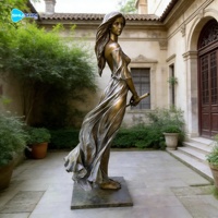 Sculpture de figure féminine en bronze grandeur nature pour jardin et cour, statue d'art extérieure artisanale