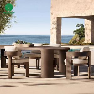 चांदनी वृक्ष आधुनिक टिकाऊ एक्स्टेशनल फर्नीचर प्लांटेड टेबलटॉप ऑल-वेथर्ड आउटडोर टेक लकड़ी डाइनिंग टेबल कुर्सियां सेट - Product Image 5