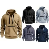 Sweat à capuche zippé en polaire pour homme, coupe ample, uni, multi-poches, style sportif décontracté, collection automne, pour le commerce transfrontalier