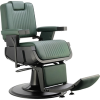 Fauteuil de Barbier Moderne Inclinable en Cuir Vert avec Fonction Massage pour Salon