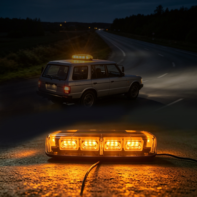12V  Mini Amber LED Warning Light Bar Magnetic Mount Emergency Strobe Light for Trucks Tow Trucks Forklifts