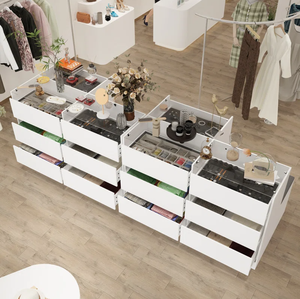 Cómoda de 9 <span class=keywords><strong>cajones</strong></span> con tapa de vidrio templado y Banco cómodo Cómodo Tocador versátil Gabinete de almacenamiento elegante y elegante - Product Image 5