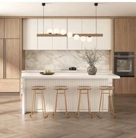 Vermonhouzz Vente en gros de placards de cuisine minimalistes bicolores en bois blanc à ouverture par poussée, avec placage bois et résistance aux taches