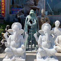 Sculpture en pierre naturelle extérieure religieuse marbre blanc seigneur hindou Ganesha Sculpture tête d'éléphant Statue de bouddha