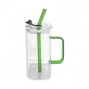 Vaso de vidrio cuadrado de alta calidad con asa, base plana, pajita, reutilizable, portátil, gran capacidad, apto para agua hirviendo, personalizable - Product Image 4