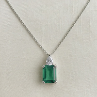 Collier pendentif en argent sterling 925 au design floral vintage, pierre précieuse émeraude cultivée en laboratoire, bijoux certifiés pour cadeau