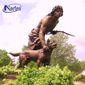 Vente en gros de décoration de jardin personnalisée pour l'extérieur, taille réelle, grand animal en métal et chien, statue de chasseur et de chien en bronze coulé - Product Image 3