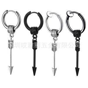 Boucles d'oreilles créoles en forme de flèche en acier inoxydable, style urbain, mode rétro de Hong Kong, clips d'oreille - Product Image 2