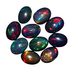 Yashee Ópalo Negro Natural Ovalado 7x5 mm con Efecto de Fuego, Gema para Joyería, Cristales Curativos, Piedras Sueltas DIY - Product Image 1
