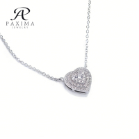 Collar de Plata de Ley 925 con Diamante Cultivado en Laboratorio Certificado por IGI, con Engaste Halo y Pequeño Diamante Redondo, Ideal para Vacaciones