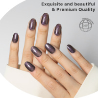 AIERFEI 24 pièces Ongles à presser ovales effet œil de chat Noir anthracite Haute qualité Fabricant en gros