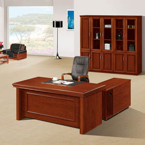 Retro kırmızı ahşap antika yönetici ofis masası ve sandalye seti yöneticisi ceo'su patron L şekilli ofis masası ofis mobilya seti - Product Image 1