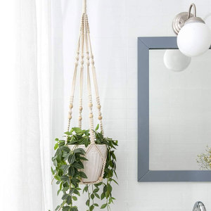 Panier suspendu pour plantes en macramé avec perles <span class=keywords><strong>de</strong></span> bois, support décoratif pour <span class=keywords><strong>pot</strong></span> <span class=keywords><strong>de</strong></span> fleurs sans glands pour intérieur et extérieur - Product Image 3
