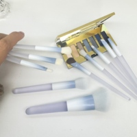 Ensemble de pinceaux de maquillage à manche transparent bleu, virole dégradée, poils synthétiques doux, pinceaux cosmétiques pour le visage entier, pour poudre et fard à paupières