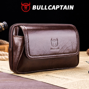 BULLCAPTAIN Sac banane en cuir véritable antivol avec motif logo pour homme, sacoche de taille avec poche pour téléphone portable, sacs bandoulière pour homme - Product Image 1