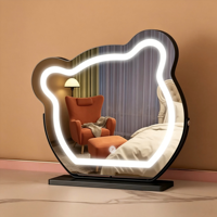 Miroir de maquillage intelligent à LED avec éclairage, en forme d'ours, capteur tactile, gradation progressive, rotatif, sur pied