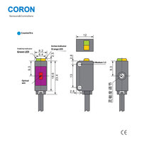 Capteur laser CMOS Coron GL1-T10 PNP NPN 0-3m IP67, capteur photoélectrique réfléchissant à faisceau traversant pour objets opaques, ligne d'emballage