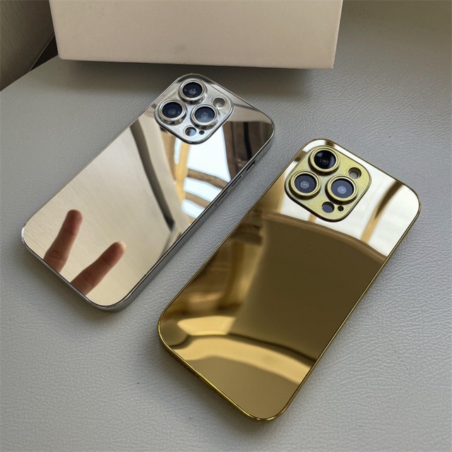 Luxury Glossy Plating Gold Silver Mirror Plain Phone Case for iphone X Xr Xs 11 12 13 14 15 16 Pro Max Golden Cases