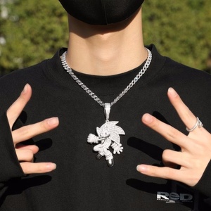 Hip Hop Super Cool taglio Baguette Moissanite personaggio dei cartoni animati classico Super <span class=keywords><strong>Sonic</strong></span> Iced Out Charm il ciondolo ispirato al riccio - Product Image 2