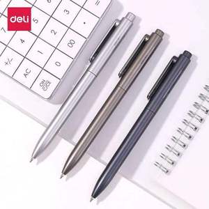 Stylo gel Deli A12 0,5 mm, corps métallique, ouverture par pression, papeterie de bureau et scolaire - Product Image 1