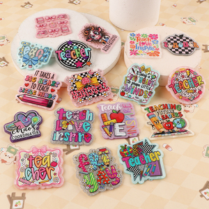 Customizable Colorful Acrylic Flatbacks Teacher Badge <b>Holders</b> With Floral And Pattern Designs For DIY Decorations - Product Image 2