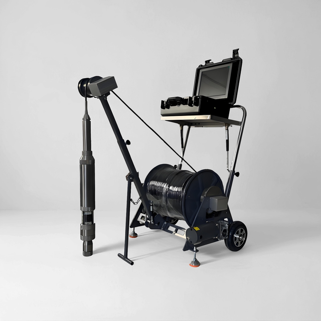 73mm Dual Cameras 360 Rotation Auto Trolley Cart Deep Well Inspection Borehole Camera 1 Year Warranty IP68 Protection
