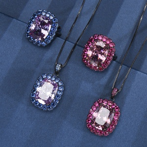 High Quality Eco-friendly Brass 12*16mm Colored Cubic Zirconia Black Gold Plated Luxury Pendant Set Jewelry Set - Product Image 3