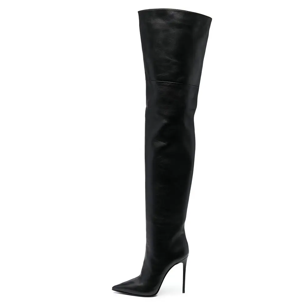 Boyutu 44 siyah Overknee kasık Stiletto yüksek topuklu uyluk çizmeler kadınlar bayanlar için