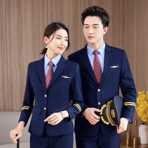 Vêtements de pilote élégants <span class=keywords><strong>pour</strong></span> hommes et femmes, uniforme long <span class=keywords><strong>pour</strong></span> les compagnies aériennes, en polyester et viscose, vente en gros - Product Image 1