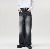 Jeans larges pour hommes, coupe mi-haute, en denim épais, effet vieilli sablé, style vintage empilé, streetwear, vente en gros