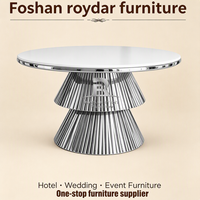 Table de banquet de luxe ronde pour mariage, base en acier inoxydable doré, plateau en verre blanc, idéale pour hôtels, événements et location de fêtes