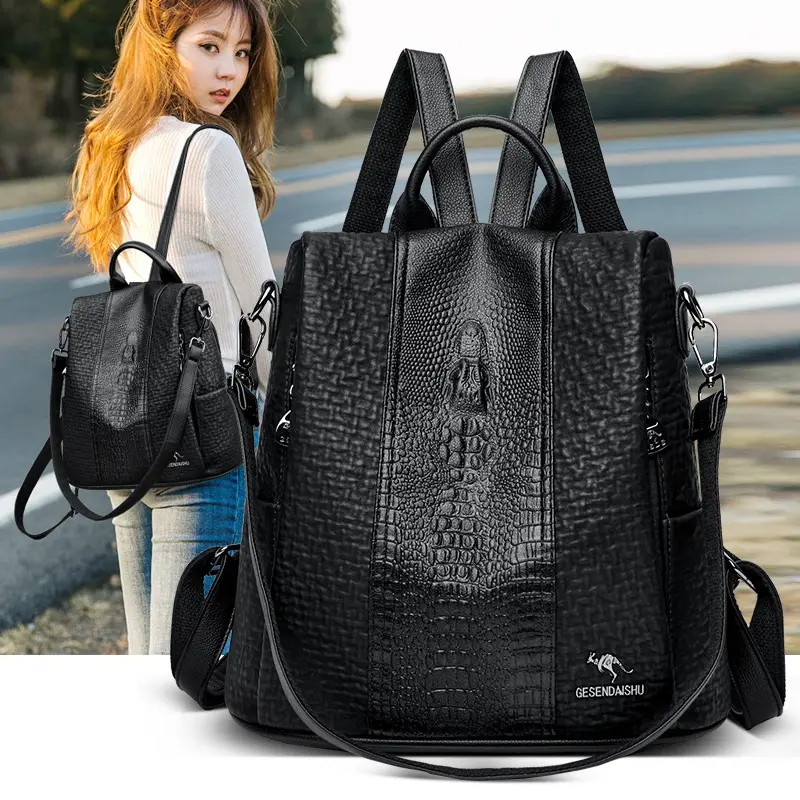 Kızlar için deri okul çantalarını sırt çantası büyük kapasiteli tasarımcı seyahat sırt çantası Mochilas kadın timsah desen sırt çantası