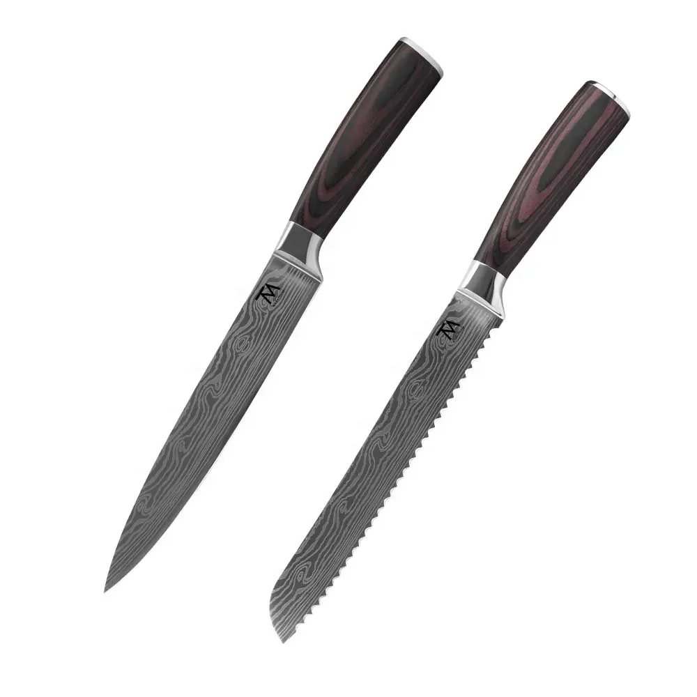Cuchillos Messer pisau dapur pemotong sayur 8 inci, Set pisau dapur Jepang ditempel tahan karat baja tahan karat